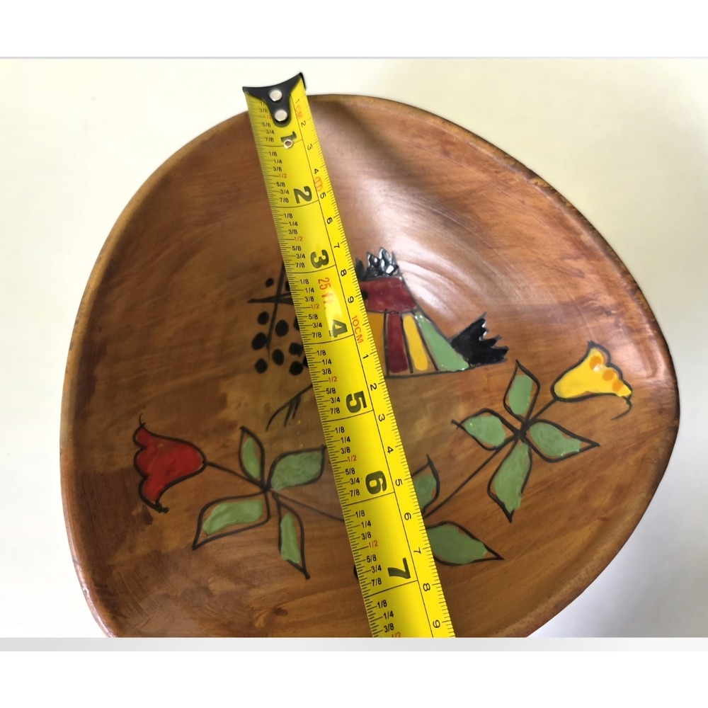 Vintage Hand Painted Ceramic Bowl Folk Art Bird Floral Rustic Fruit Decorative - Picture 5 of 6